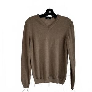Hugo Boss Slim Fit 100% Extrafine Merino V-Neck Sweater - Size XL - Brown